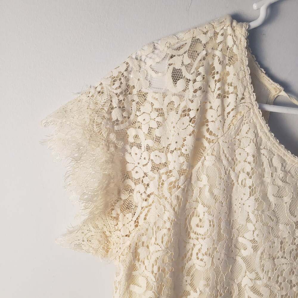 Free People Dress Ivory Lace Short Sleeve Open Tie Back Dress S Cream - Picture 8 of 8